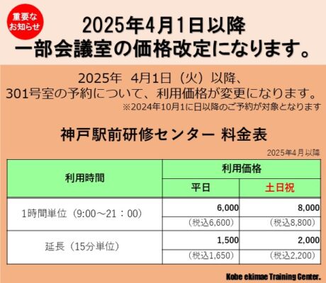 2025年4月1日以降 301号室の価格改定になります。