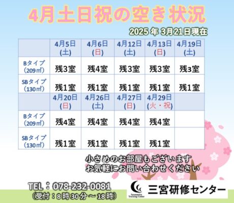 4月土日祝空室状況