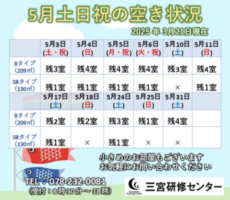 5月土日祝　空室状況