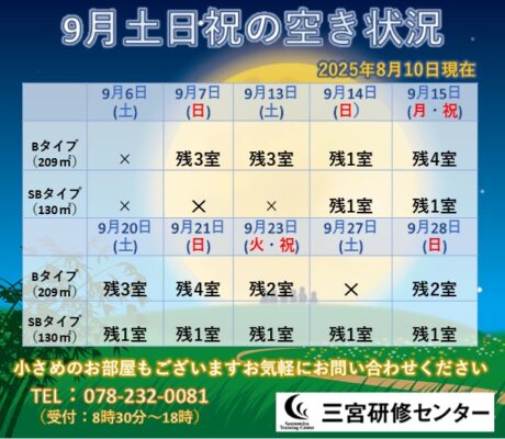 9月　土日祝空室状況