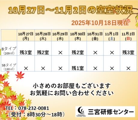 10月27日～11月2日　空室状況