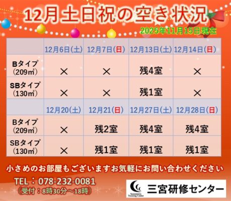 12月　土日祝空室状況