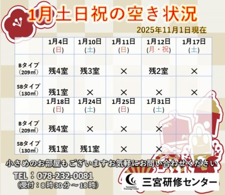 1月土日祝　空室状況