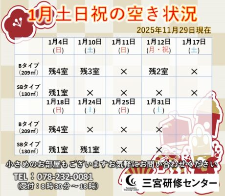 1月土日祝　空室状況