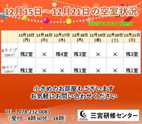 12月15日～12月21日　空室状況