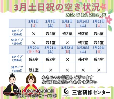 3月土日祝　空室状況