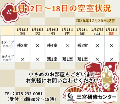 1月12日～1月18日　空室状況