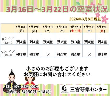 3月16日～3月22日　空室状況